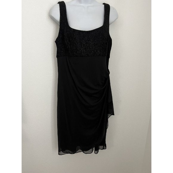 Alex Evenings Dresses & Skirts - Alex Evenings Midi Dress Size 14 Black Embellished sparkle Sleeveless Ruched